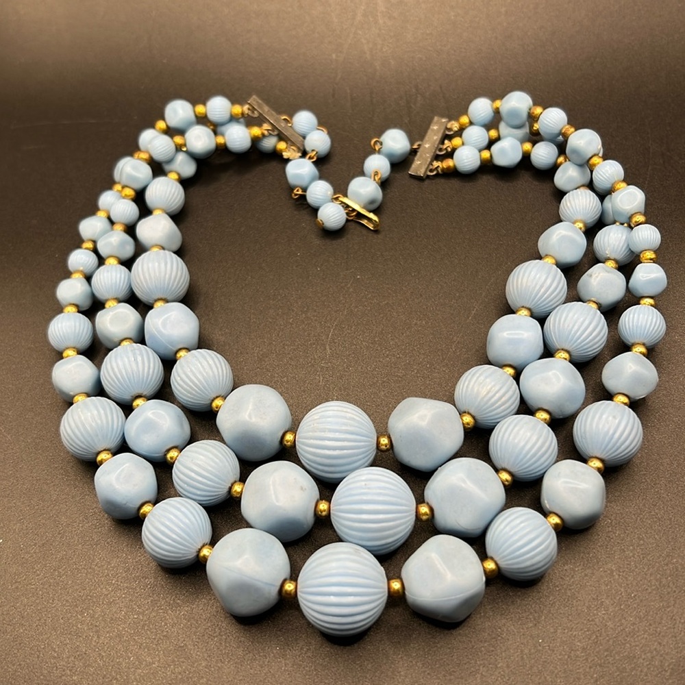 Vintage Japan blue beaded necklace